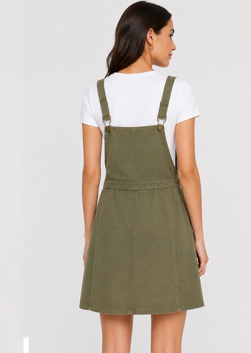 Latzkleid aus khakifarbenem Wildleder - Image 2