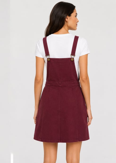 Weinrotes Latzkleid aus Wildleder mit quadratischem Ausschnitt - Image 2