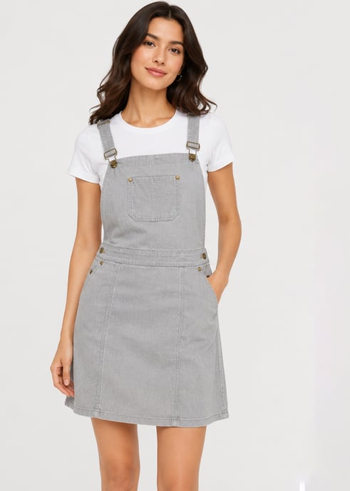 Graues Skater-Mini-Kleid aus Wildleder mit quadratischem Ausschnitt und Latz - Image 1