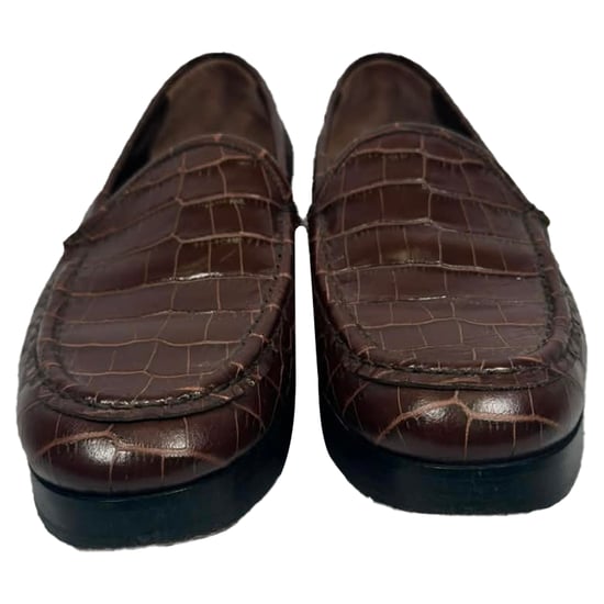 Manolo Blahnik Ralone Krokodil-Präge Slipper aus braunem Leder - Image 2