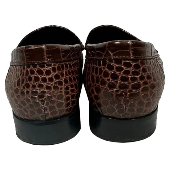 Manolo Blahnik Ralone Krokodil-Präge Slipper aus braunem Leder - Image 4