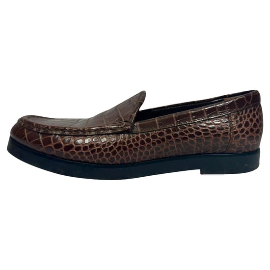 Manolo Blahnik Ralone Krokodil-Präge Slipper aus braunem Leder - Image 5