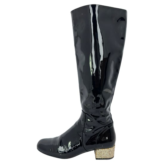Saint Laurent Glitzer-Kniestiefel mit Absatz aus schwarzem Lackleder - Image 6
