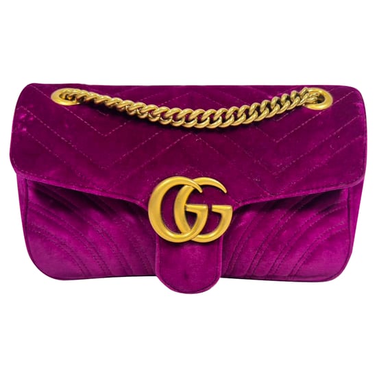 Gucci GG Marmont Small Metalasse Schultertasche aus violettem Samt - Image 2