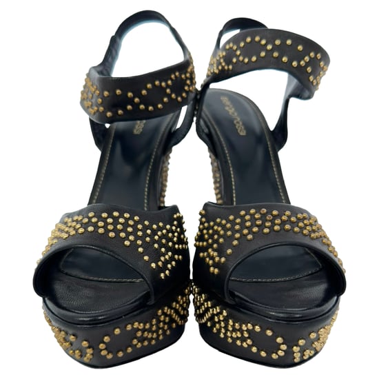 Sergio Rossi Plateau-Sandalen mit Knöchelriemen und Nieten aus schwarzem Leder - Image 2