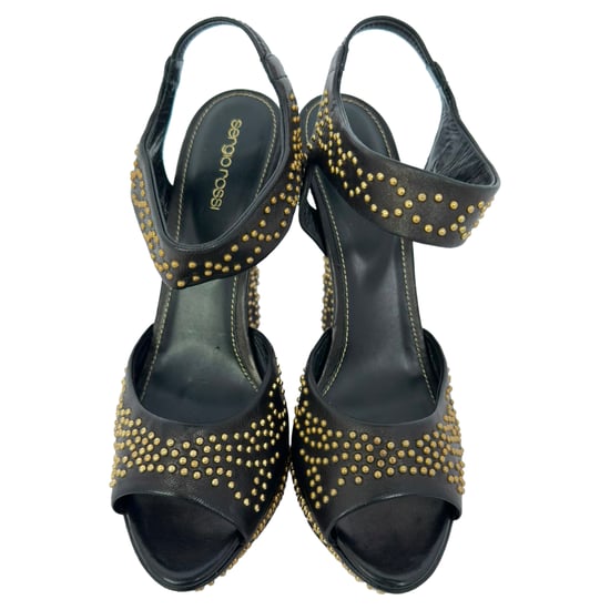 Sergio Rossi Plateau-Sandalen mit Knöchelriemen und Nieten aus schwarzem Leder - Image 3