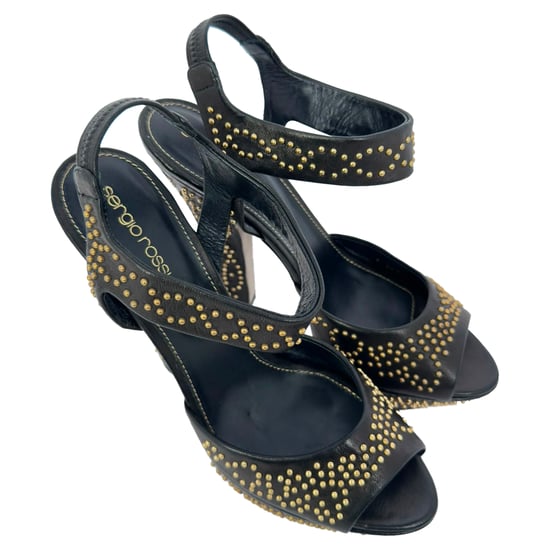 Sergio Rossi Plateau-Sandalen mit Knöchelriemen und Nieten aus schwarzem Leder - Image 4