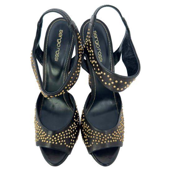 Sergio Rossi Plateau-Sandalen mit Knöchelriemen und Nieten aus schwarzem Leder - Image 5