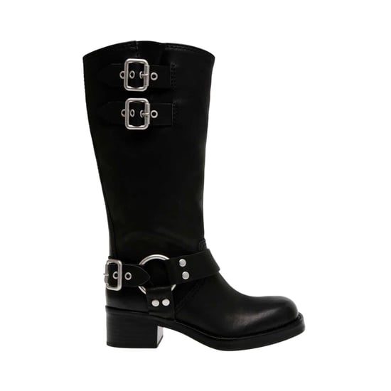 Steve Madden - "Eastern" Motorrad-Stiefel für Damen, Leder, mit Schnalle (Schwarz) - Image 1