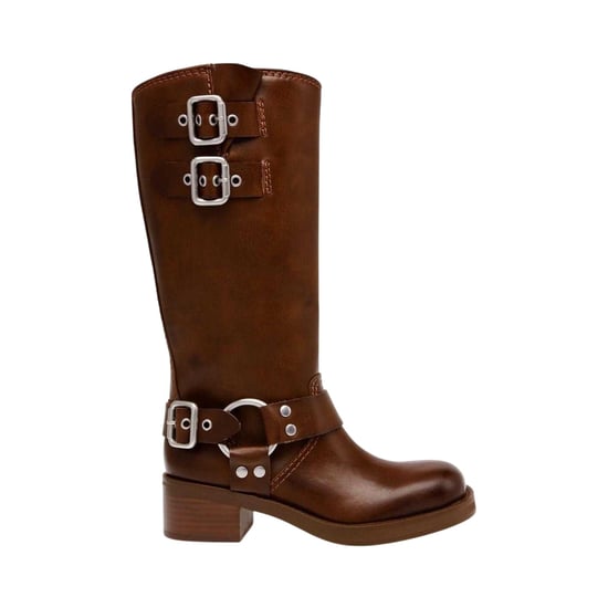 Steve Madden - "Eastern" Motorrad-Stiefel für Damen, Leder, mit Schnalle (Braun) - Image 1