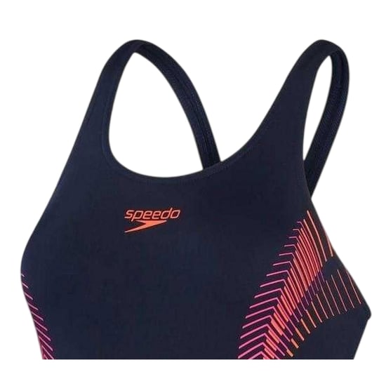Speedo - "Placement" Badeanzug für Damen, Halboffener Rücken (Marine/Pink) - Image 3