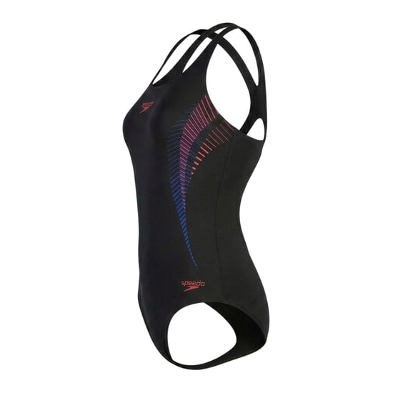 Speedo - "Placement" Badeanzug für Damen, Halboffener Rücken (Schwarz/Rot) - Image 2