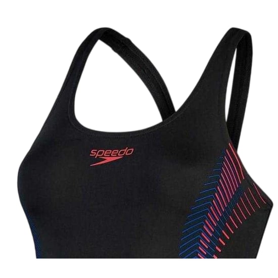 Speedo - "Placement" Badeanzug für Damen, Halboffener Rücken (Schwarz/Rot) - Image 3