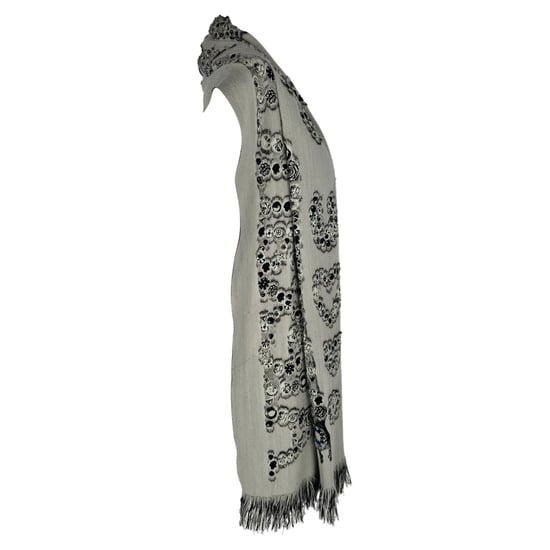 Alexander McQueen Bedruckter Fransen-Schal aus grauer Wolle - Image 3
