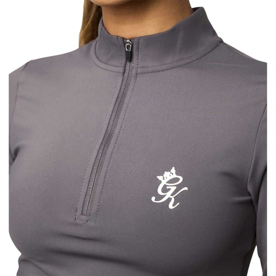 Gym King - "Impact" Kurzes Top für Damen, mit halbem Reißverschluss (Schiefer/Pfirsich) - Image 3