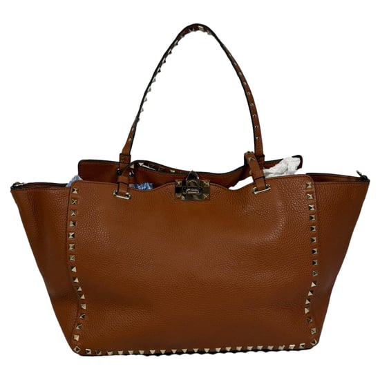 Valentino Light Cuir Rockstud Trapeze Tote aus braunem Leder - Image 1