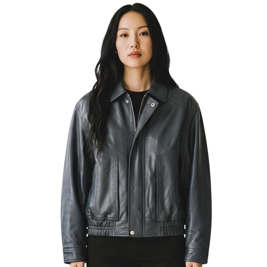 Damenblaue Leder-Biker Blouson Bomber Oversized Jacke – Sibiu - Image 1