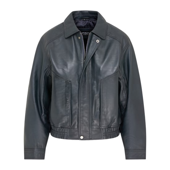 Damenblaue Leder-Biker Blouson Bomber Oversized Jacke – Sibiu - Image 2