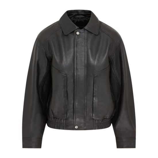 Damen Schwarze Leder-Biker Bomber Oversized Jacke – Blouson - Image 1