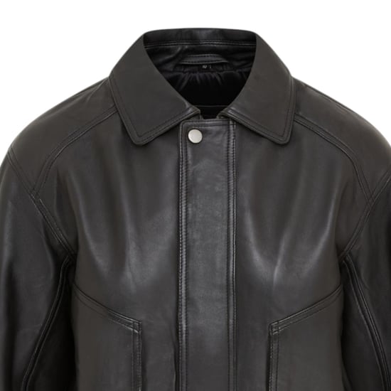 Damen Schwarze Leder-Biker Bomber Oversized Jacke – Blouson - Image 5