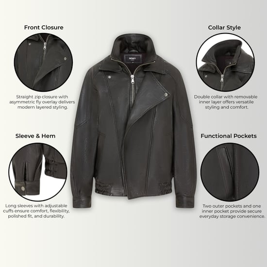 Herren Schwarze Lammleder-Biker-Blouson-Jacke – Big Bomber - Image 2