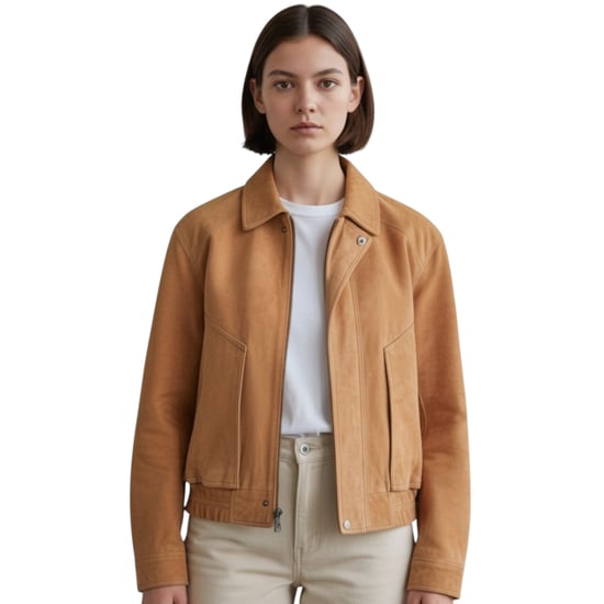Damenbeige Leder-Biker Blouson Bomber Oversized Jacke – Sibiu - Image 1