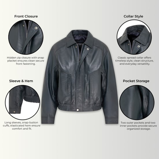 Damen-Marine-Leder-Biker-Bomber-Oversize-Jacke – Blouson - Image 2