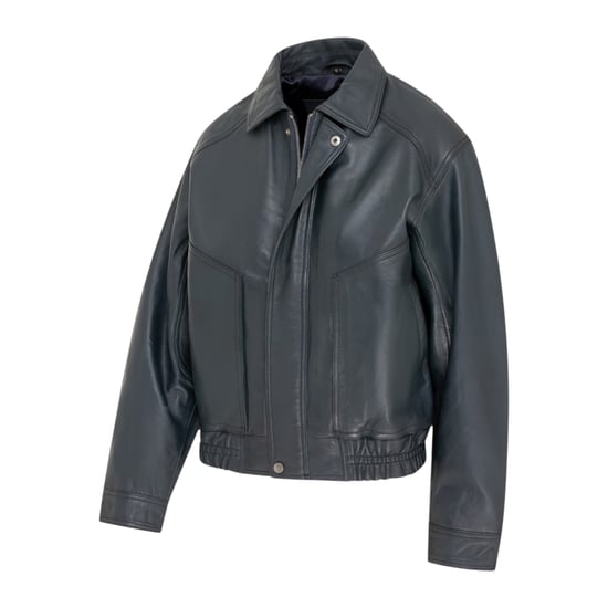 Damen-Marine-Leder-Biker-Bomber-Oversize-Jacke – Blouson - Image 3