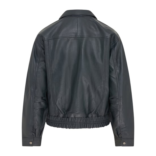 Damen-Marine-Leder-Biker-Bomber-Oversize-Jacke – Blouson - Image 4