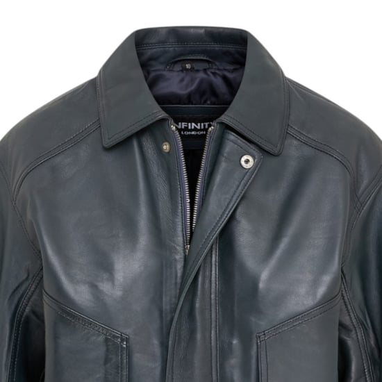 Damen-Marine-Leder-Biker-Bomber-Oversize-Jacke – Blouson - Image 5