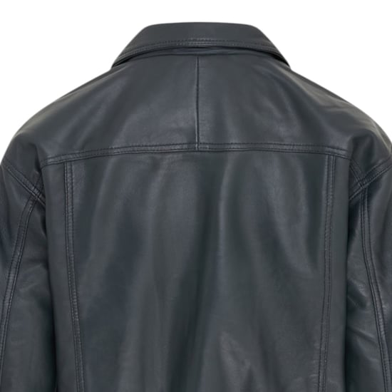 Damen-Marine-Leder-Biker-Bomber-Oversize-Jacke – Blouson - Image 6
