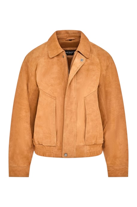 Damen-Tan Leder-Biker Blouson Bomber Oversize-Jacke – Moon - Image 2