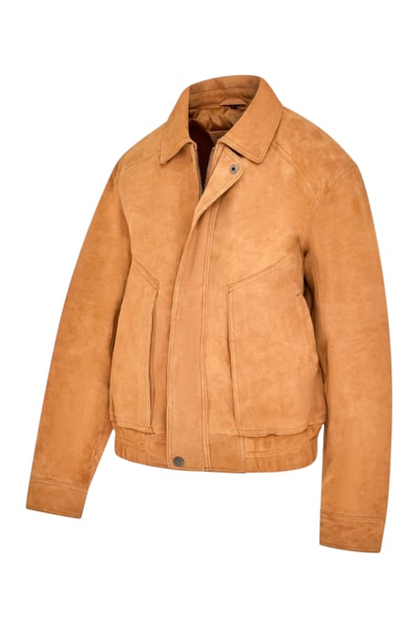 Damen-Tan Leder-Biker Blouson Bomber Oversize-Jacke – Moon - Image 3