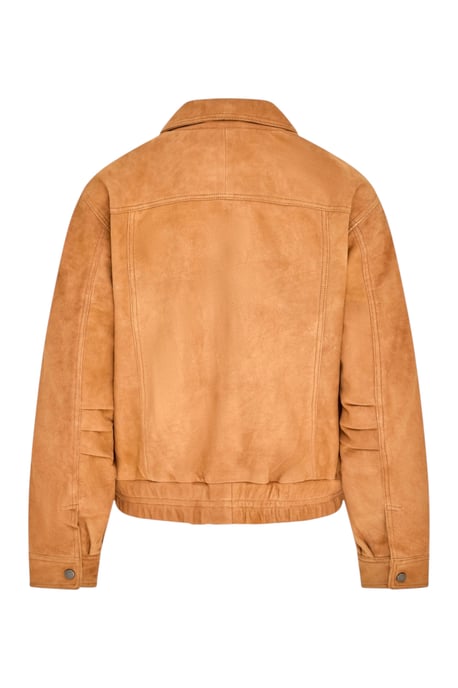 Damen-Tan Leder-Biker Blouson Bomber Oversize-Jacke – Moon - Image 5