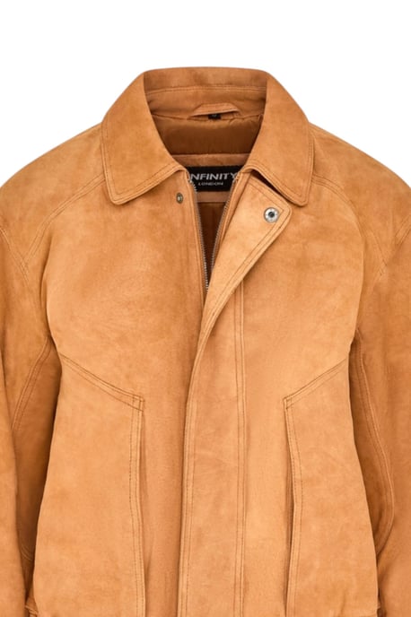 Damen-Tan Leder-Biker Blouson Bomber Oversize-Jacke – Moon - Image 6