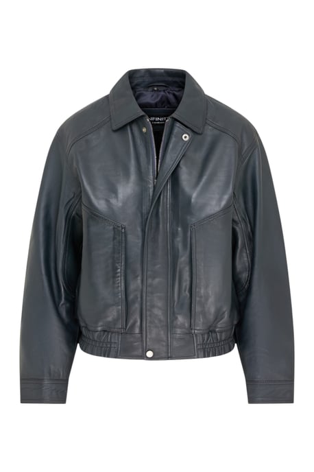 Damen Navy Leder Biker Blouson Bomber Oversized Jacke – Moon - Image 2
