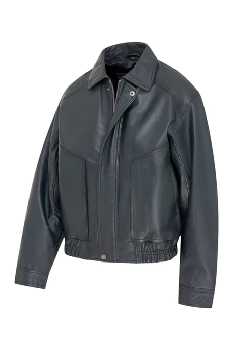 Damen Navy Leder Biker Blouson Bomber Oversized Jacke – Moon - Image 3