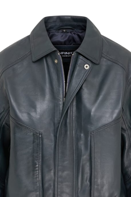 Damen Navy Leder Biker Blouson Bomber Oversized Jacke – Moon - Image 6