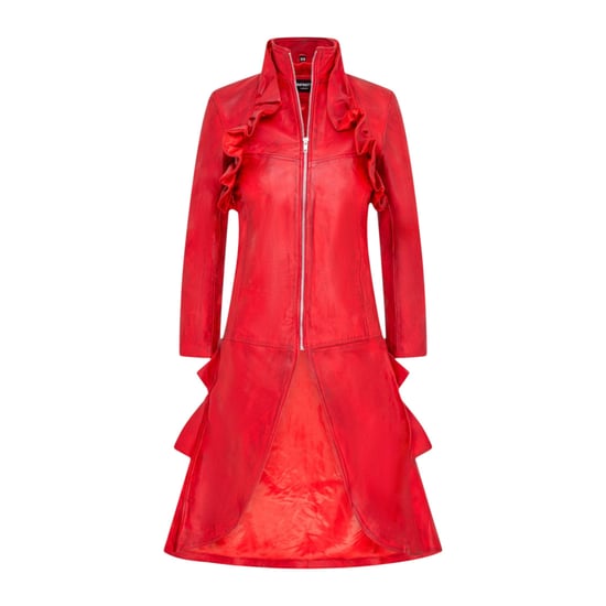 Damen-Goth-Rotlederfrack mit hohem Kragen und viktorianischer Flare-Frack – Telemark - Image 2