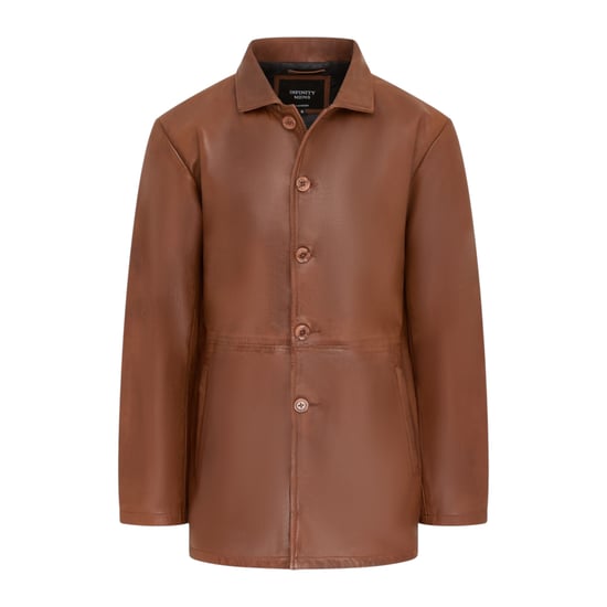 Herren beigefarbene Lederjacke mit langem Kragen – Bergen - Image 2