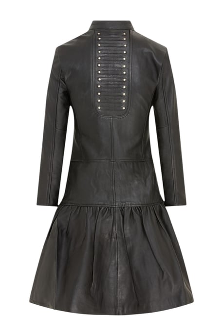 Damen-Ribet Goth Schwarzes Leder, viktorianischer Stachelmantel mit Flare – Nebel - Image 5