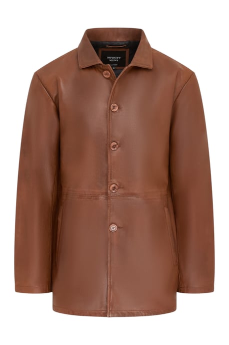 Herren beige Lederjacke mit langer Krage – Wappen - Image 2