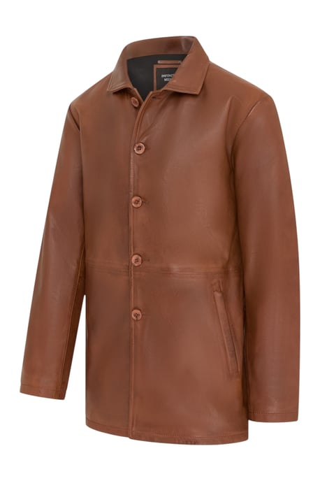 Herren beige Lederjacke mit langer Krage – Wappen - Image 3