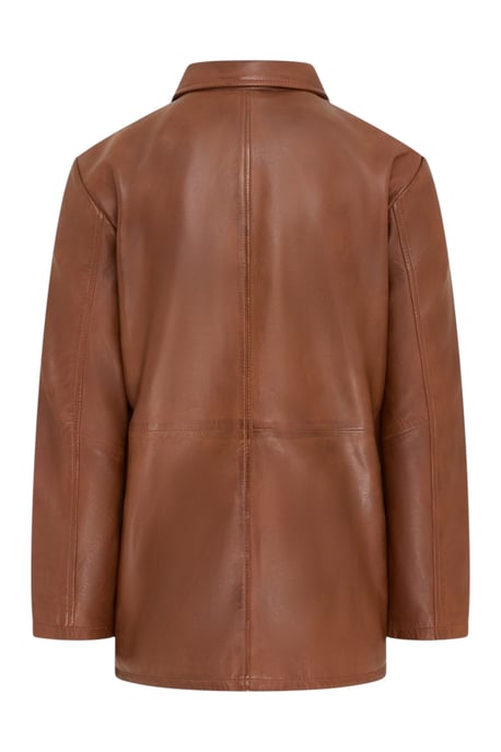 Herren beige Lederjacke mit langer Krage – Wappen - Image 5