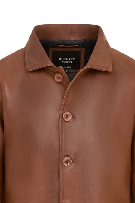 Herren beige Lederjacke mit langer Krage – Wappen - Image 6
