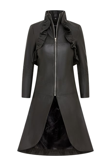 Infinity Leather Damenfrack aus Leder mit hohem Kragen und viktorianischem Saum, Everly - Schwarz - Image 2