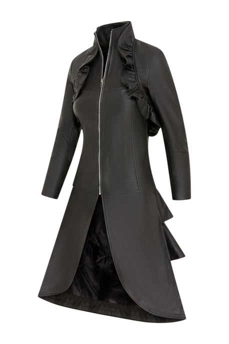 Infinity Leather Damenfrack aus Leder mit hohem Kragen und viktorianischem Saum, Everly - Schwarz - Image 3