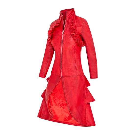Damen-Goth-Rotlederfrack mit hohem Kragen und viktorianischer Flare – Challa - Image 3