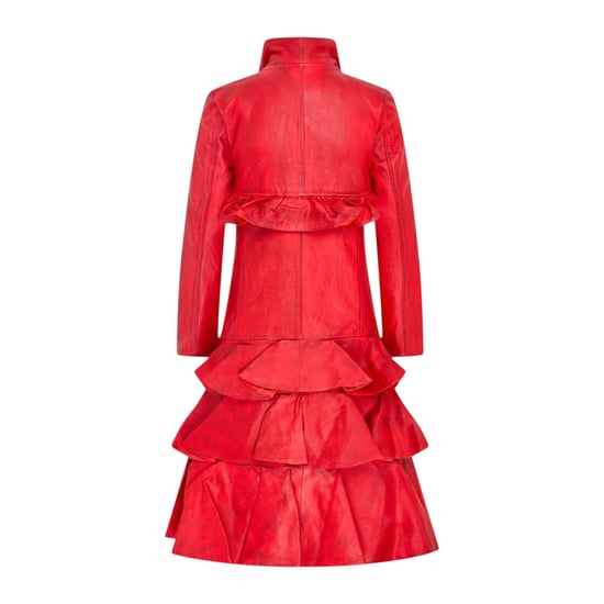 Damen-Goth-Rotlederfrack mit hohem Kragen und viktorianischer Flare – Challa - Image 4
