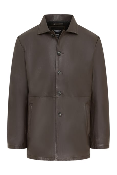 Herren braune Lederjacke mit langem Kragen – Wappen - Image 2